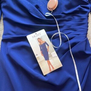 MGNY Elegant Long Sleeve Blue Dress